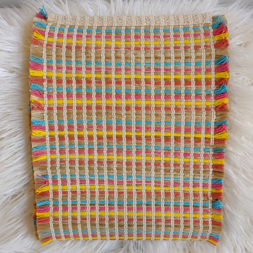 Threshold Table Runner Woven 14x72 Natural Jute Multicolor Stripe Fringe